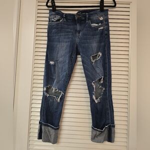 Joe B - Very Distressed Cotton Cuffed Cropped Jeans With Pockets